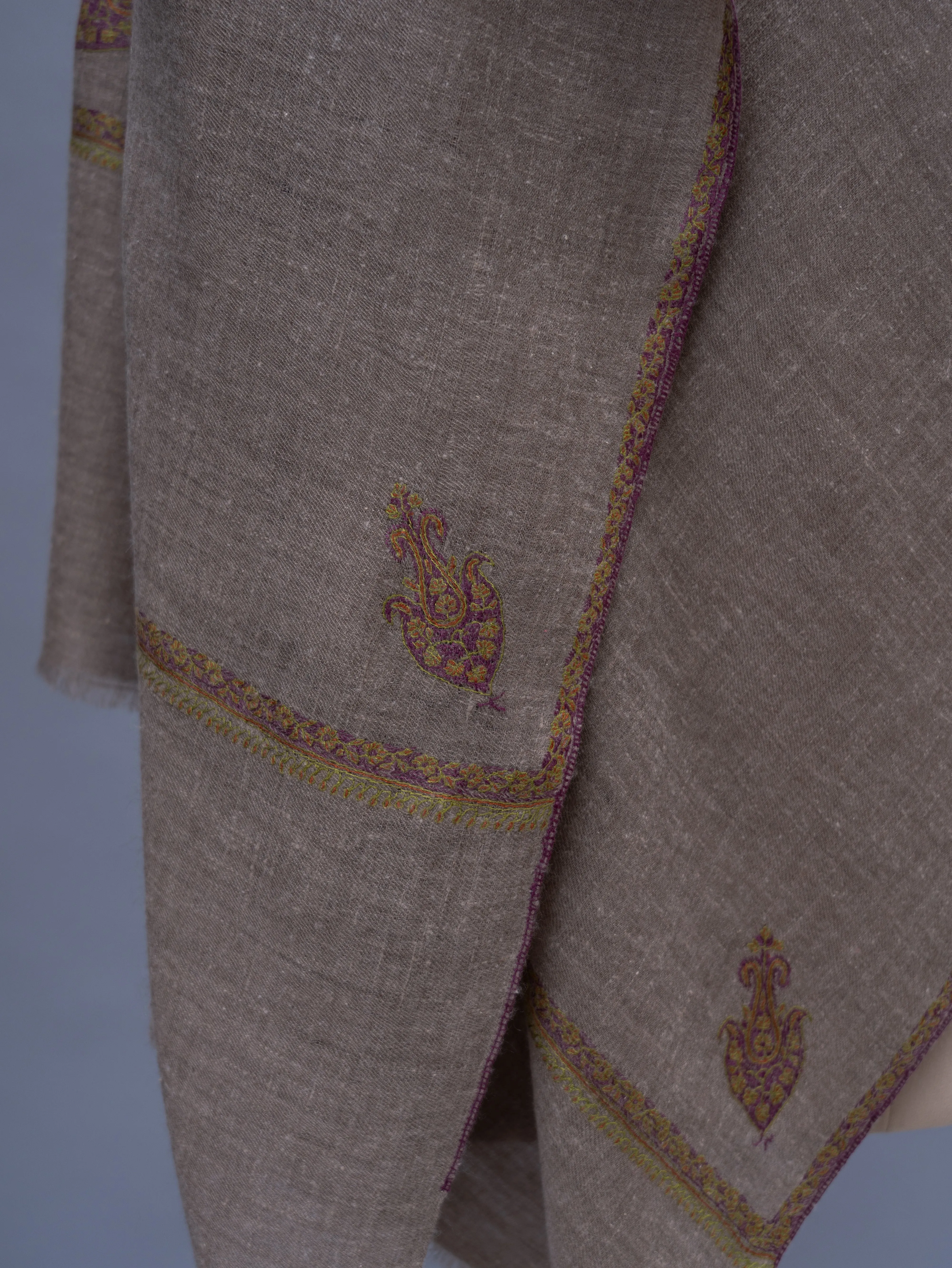 Natural Rare Toosh Color Cashmere Embroidered Wrap