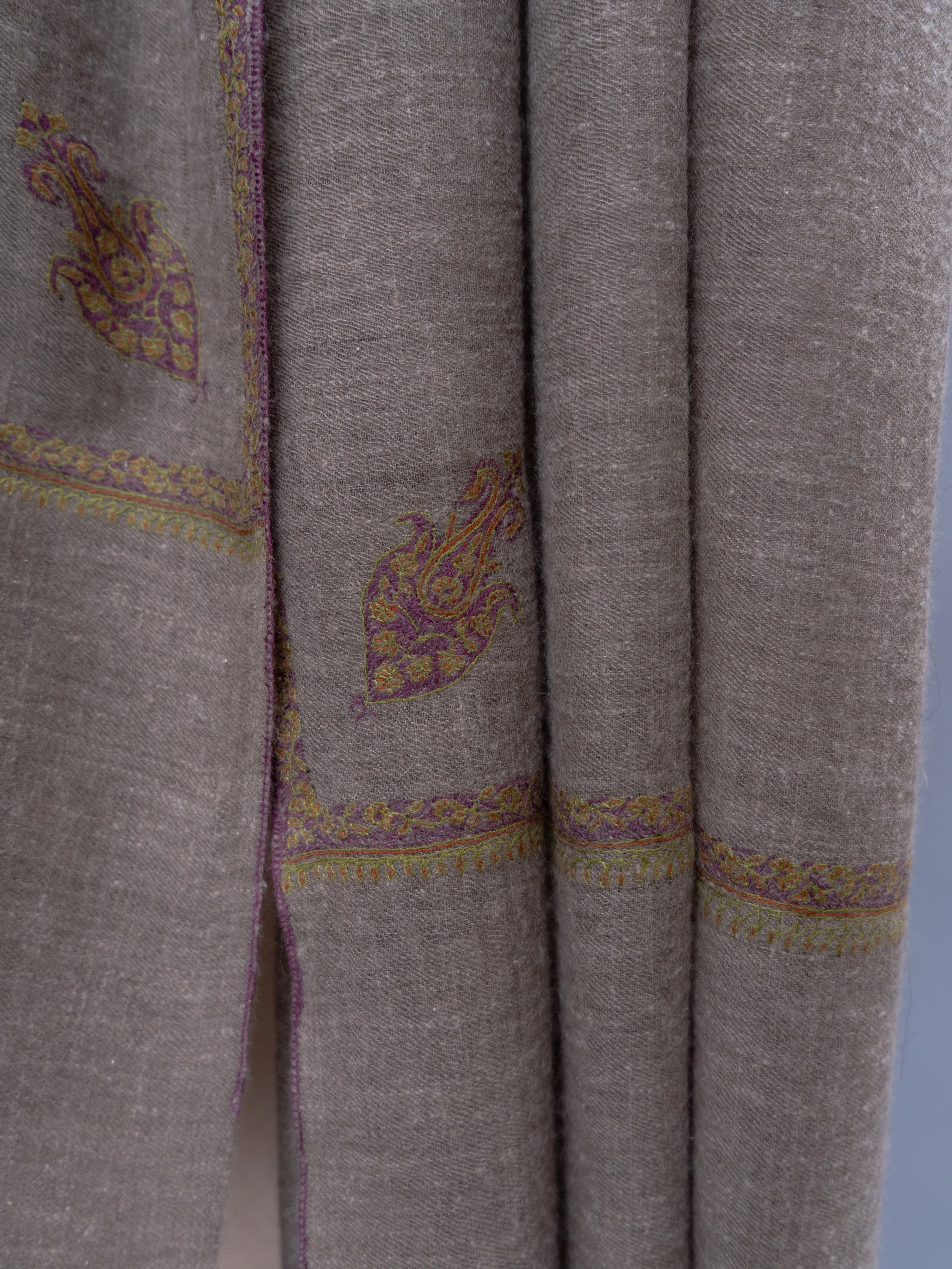 Natural Rare Toosh Color Cashmere Embroidered Wrap
