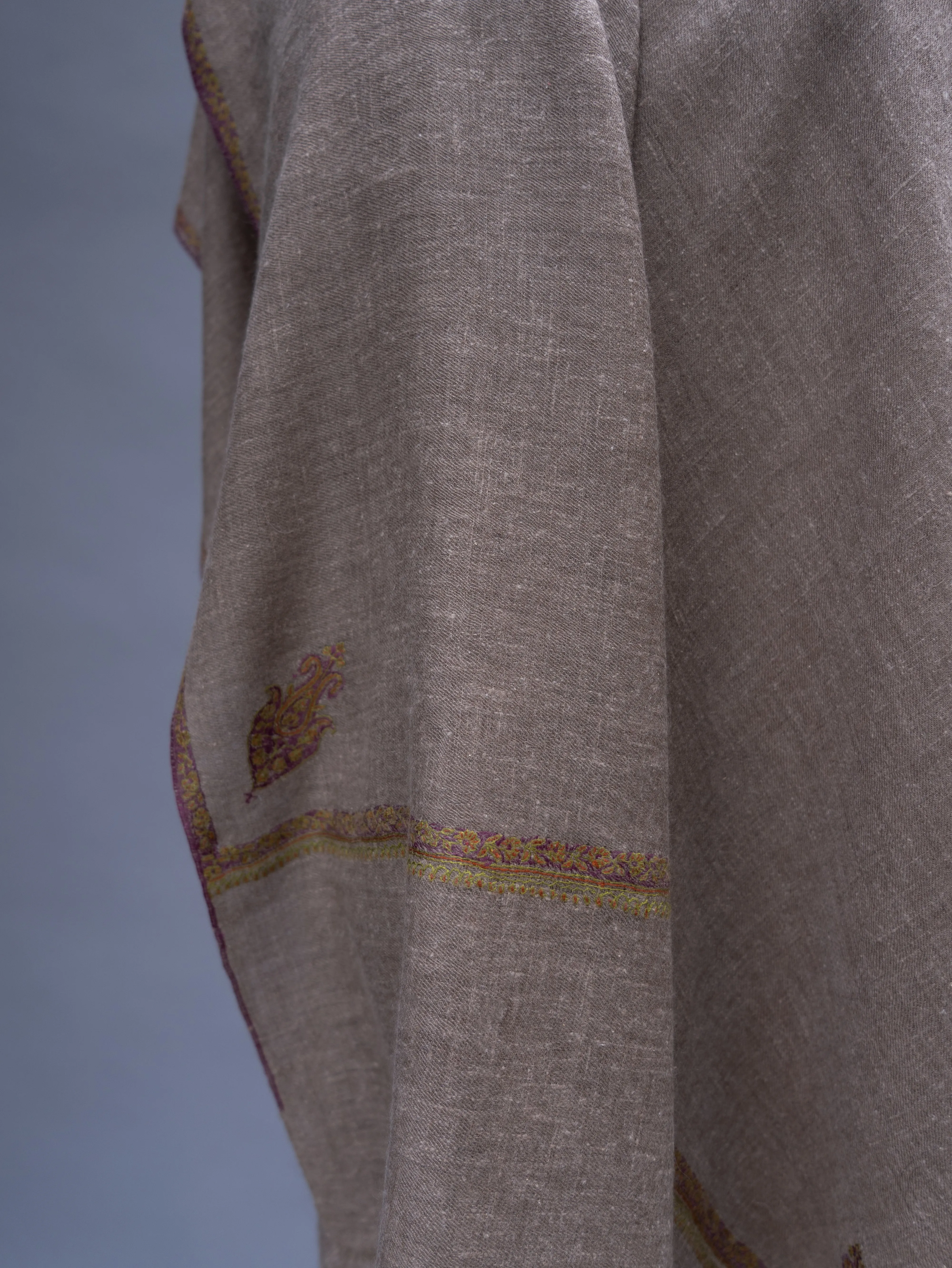 Natural Rare Toosh Color Cashmere Embroidered Wrap