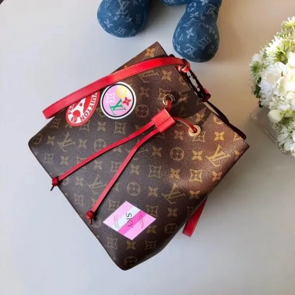 Néonoé Monogram Canvas Bucket Bag Red 2018