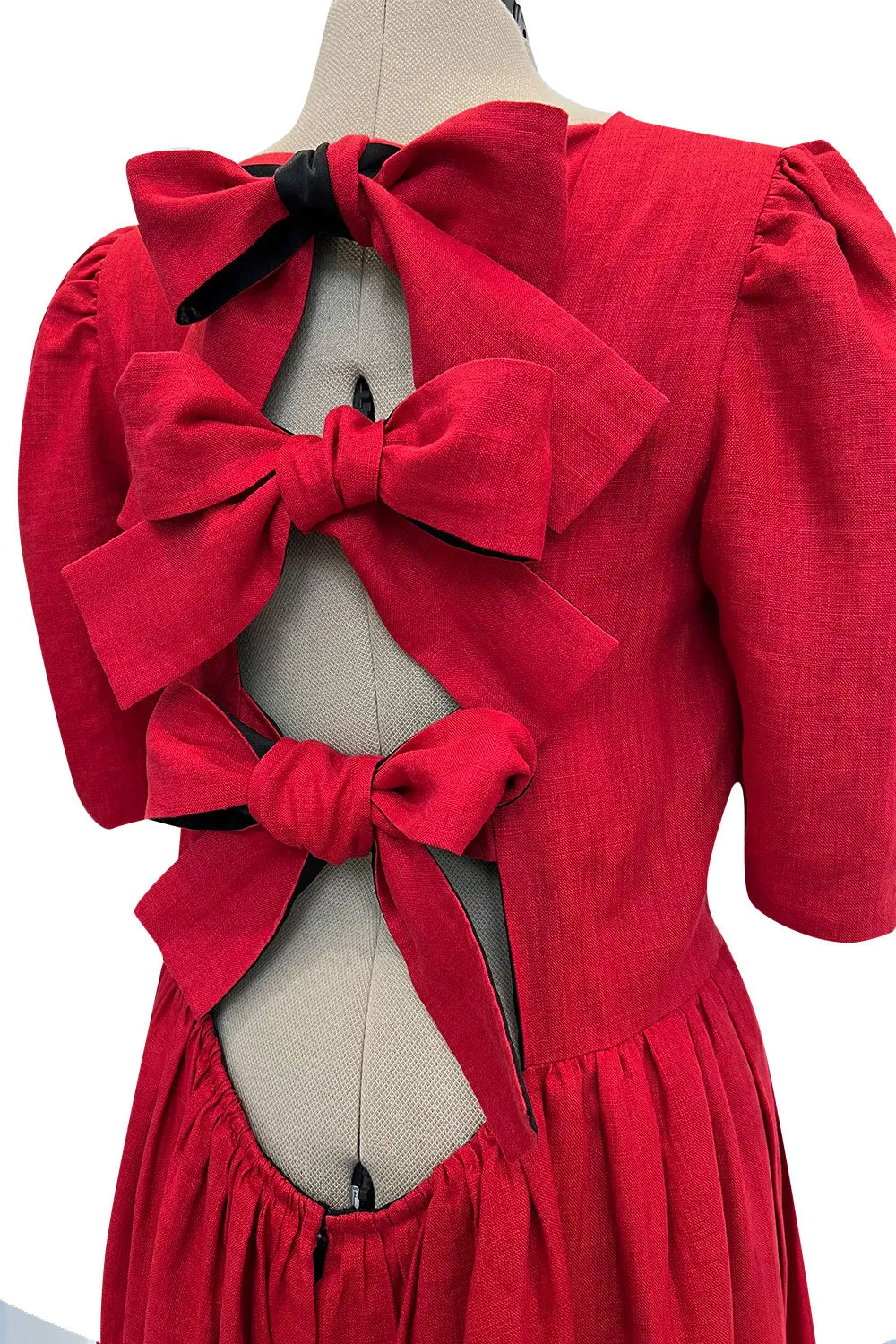 Numbered Spring 1984 Lanvin by Jules-Francois Crahay Runway Red Lined Dress w Open Bow Back