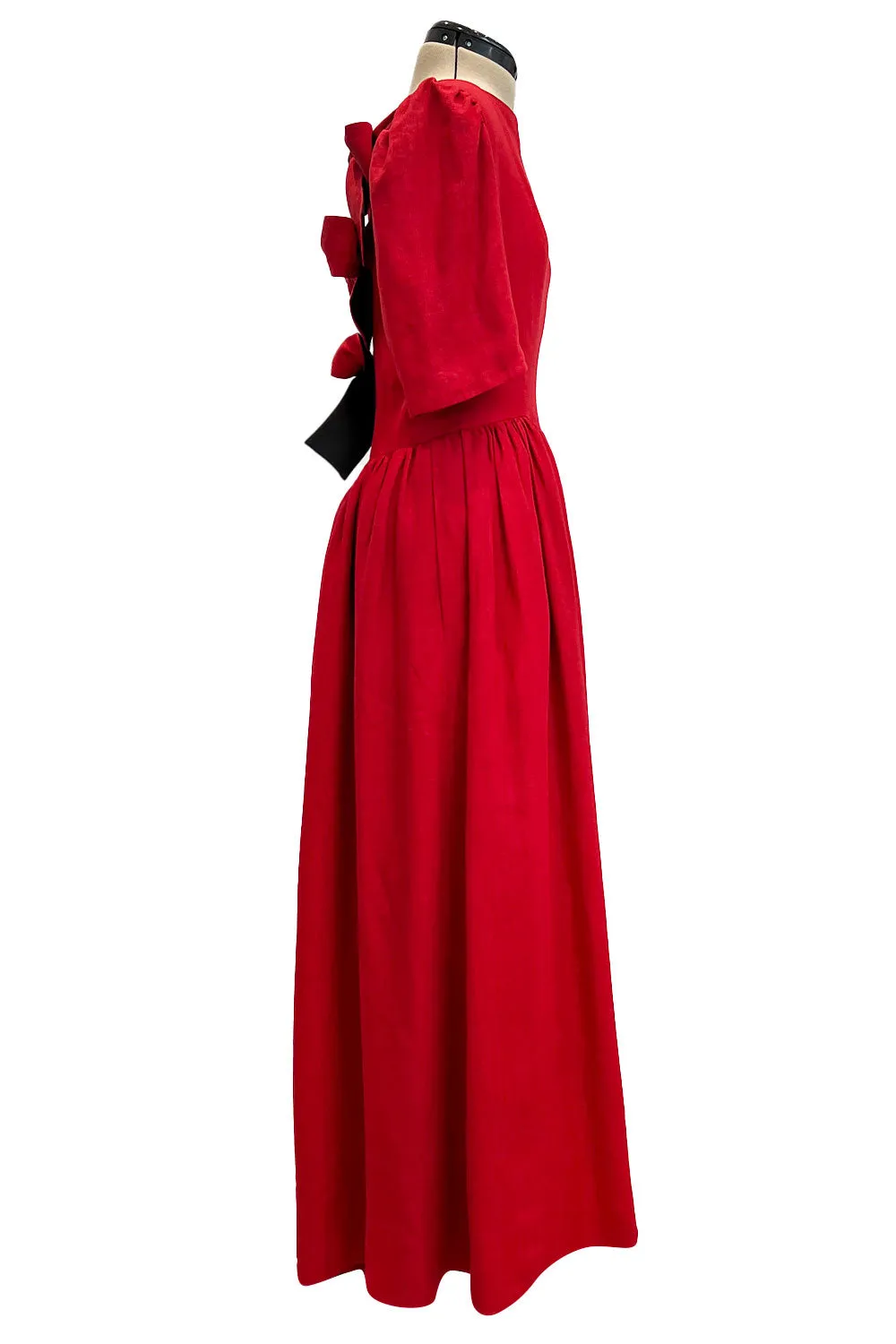 Numbered Spring 1984 Lanvin by Jules-Francois Crahay Runway Red Lined Dress w Open Bow Back