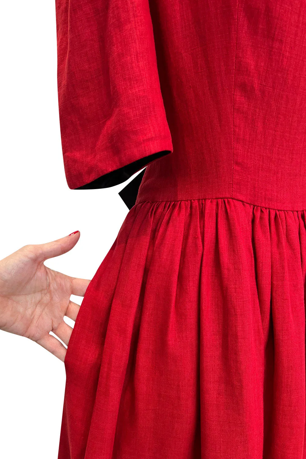 Numbered Spring 1984 Lanvin by Jules-Francois Crahay Runway Red Lined Dress w Open Bow Back