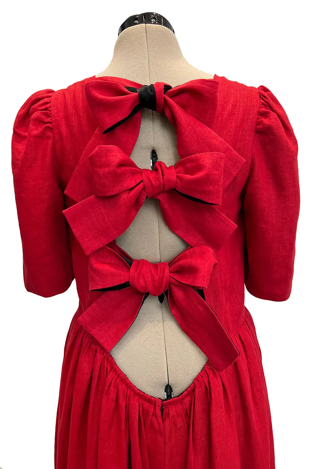 Numbered Spring 1984 Lanvin by Jules-Francois Crahay Runway Red Lined Dress w Open Bow Back