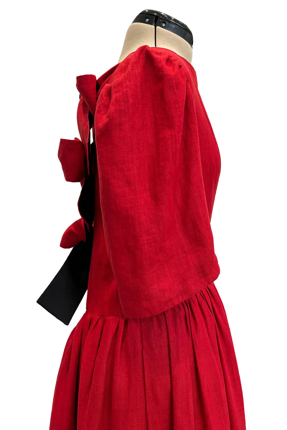 Numbered Spring 1984 Lanvin by Jules-Francois Crahay Runway Red Lined Dress w Open Bow Back