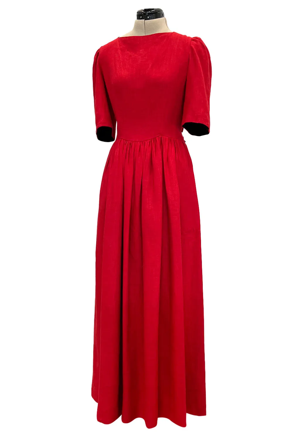 Numbered Spring 1984 Lanvin by Jules-Francois Crahay Runway Red Lined Dress w Open Bow Back