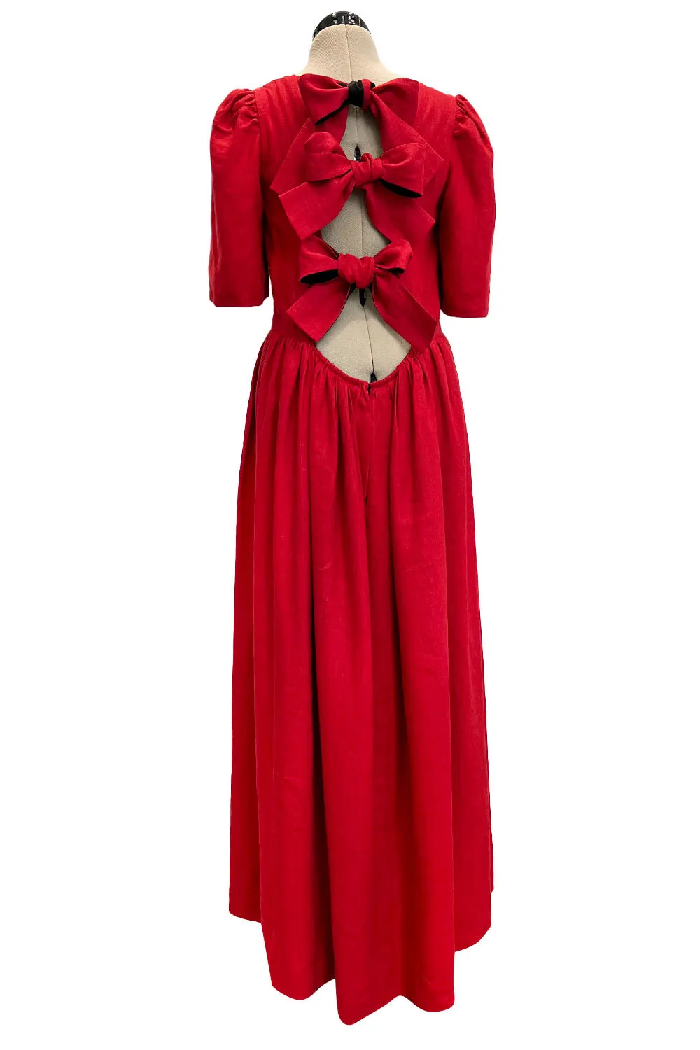 Numbered Spring 1984 Lanvin by Jules-Francois Crahay Runway Red Lined Dress w Open Bow Back