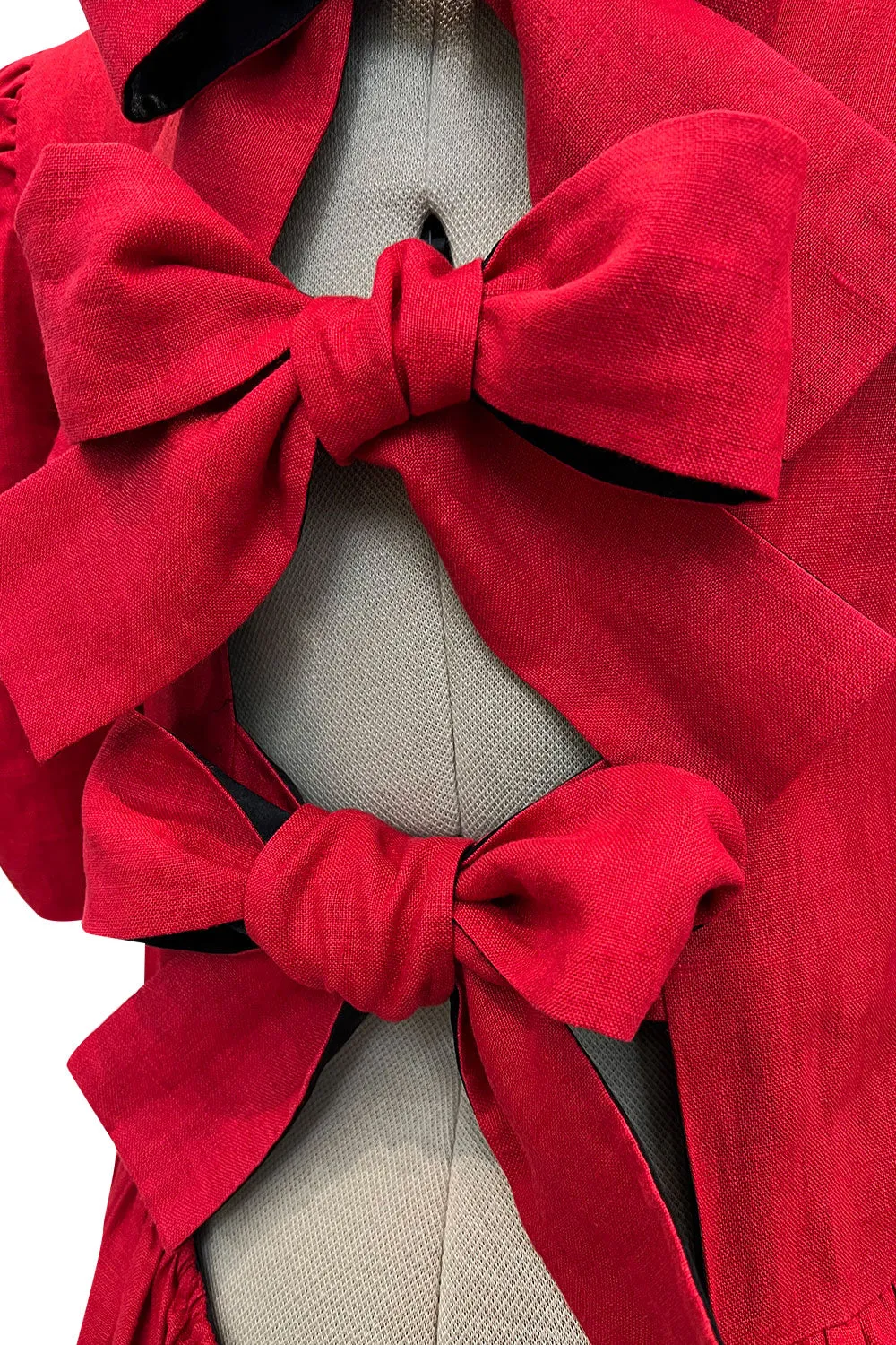 Numbered Spring 1984 Lanvin by Jules-Francois Crahay Runway Red Lined Dress w Open Bow Back