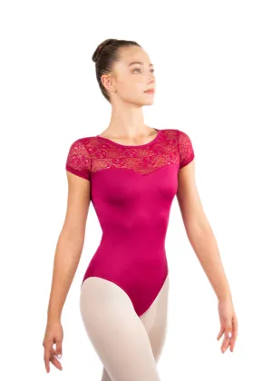 ON SALE Fosette Lace Cap Sleeve Leotard (Orchidée)