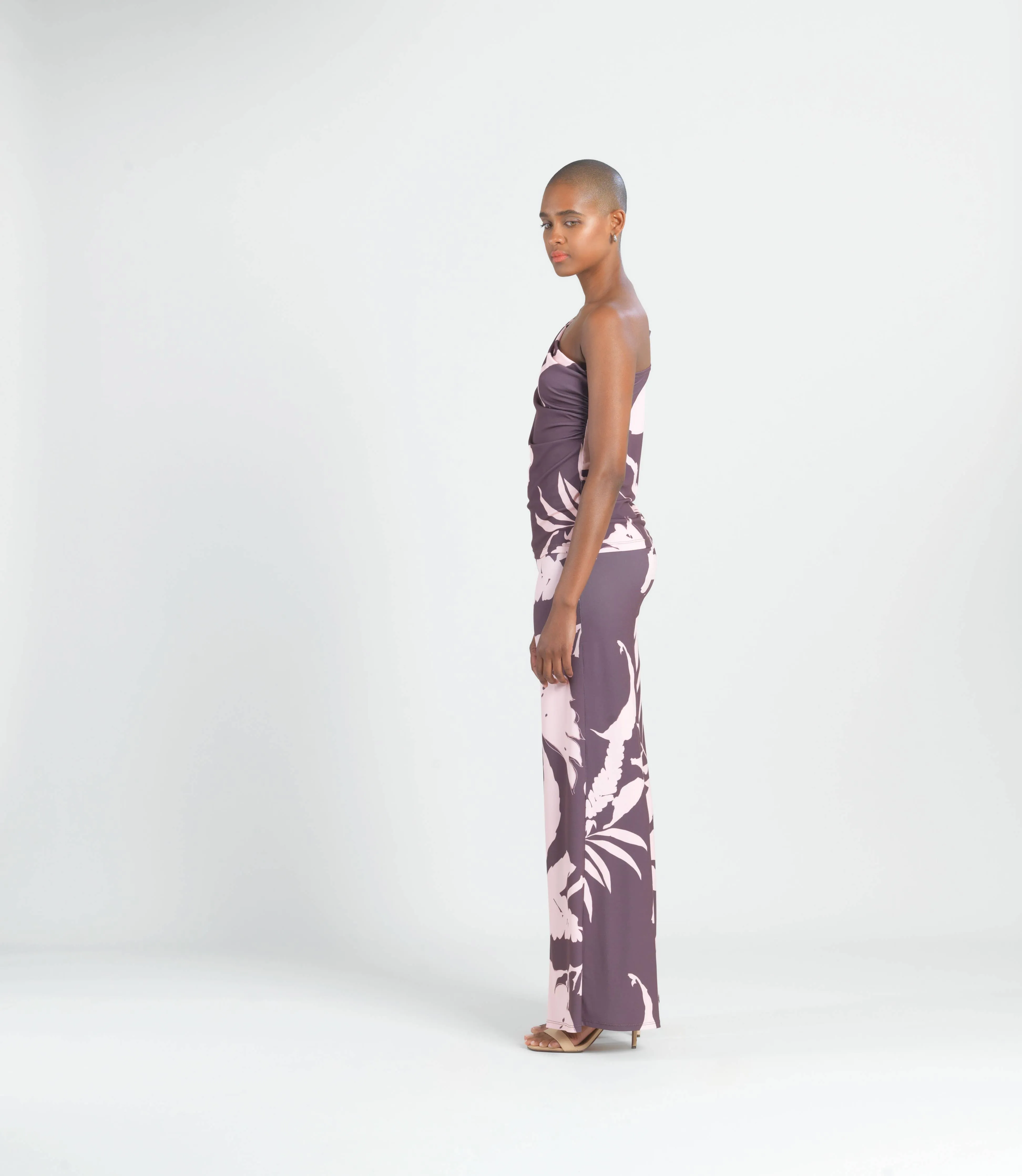 One Shoulder Top - Floral Stem: PINK/COCO