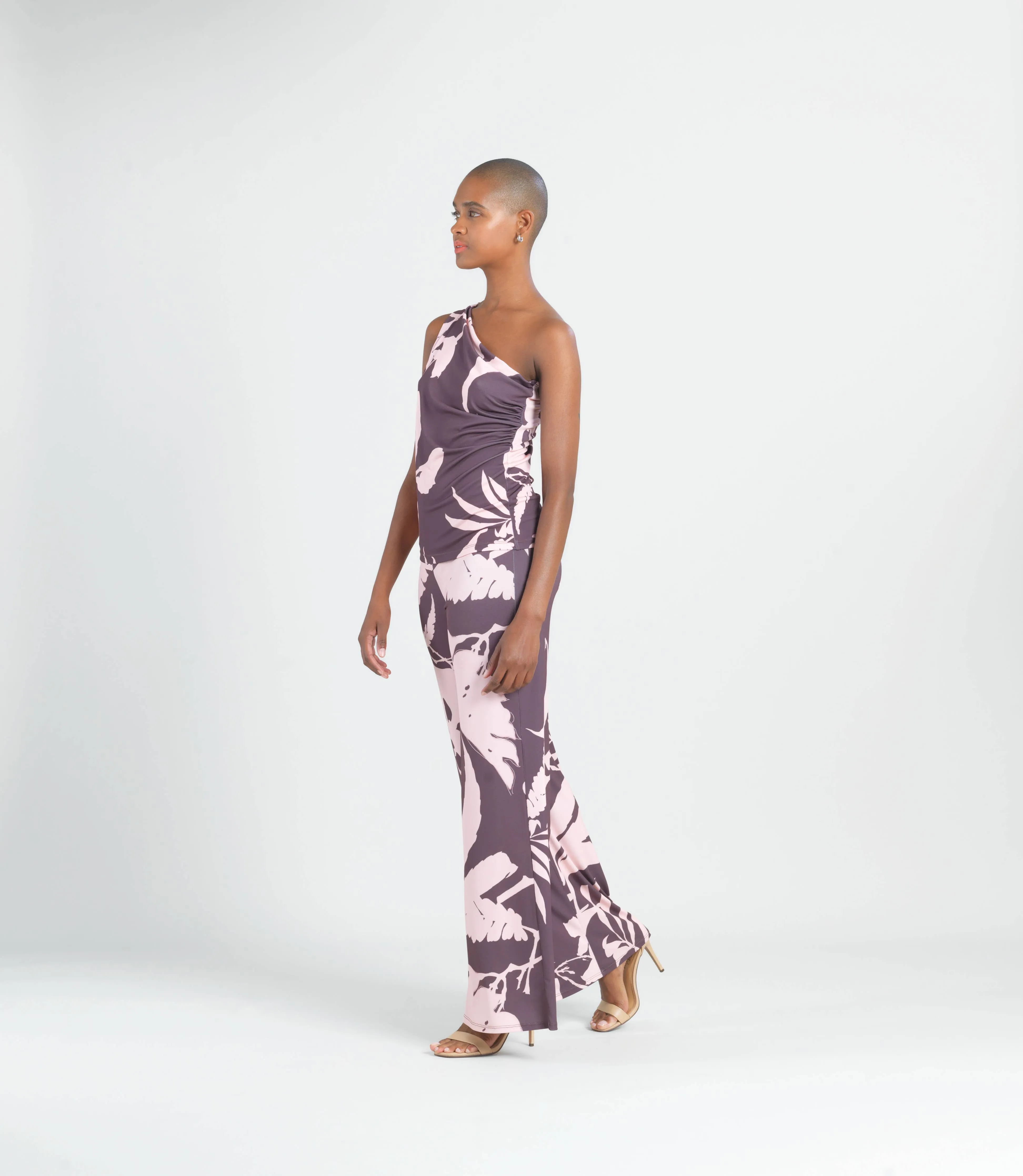 One Shoulder Top - Floral Stem: PINK/COCO