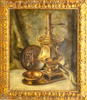 Painting, Oil on Canvas, H 23.5" Still Life, signed S. Salla, Vintage / Antique