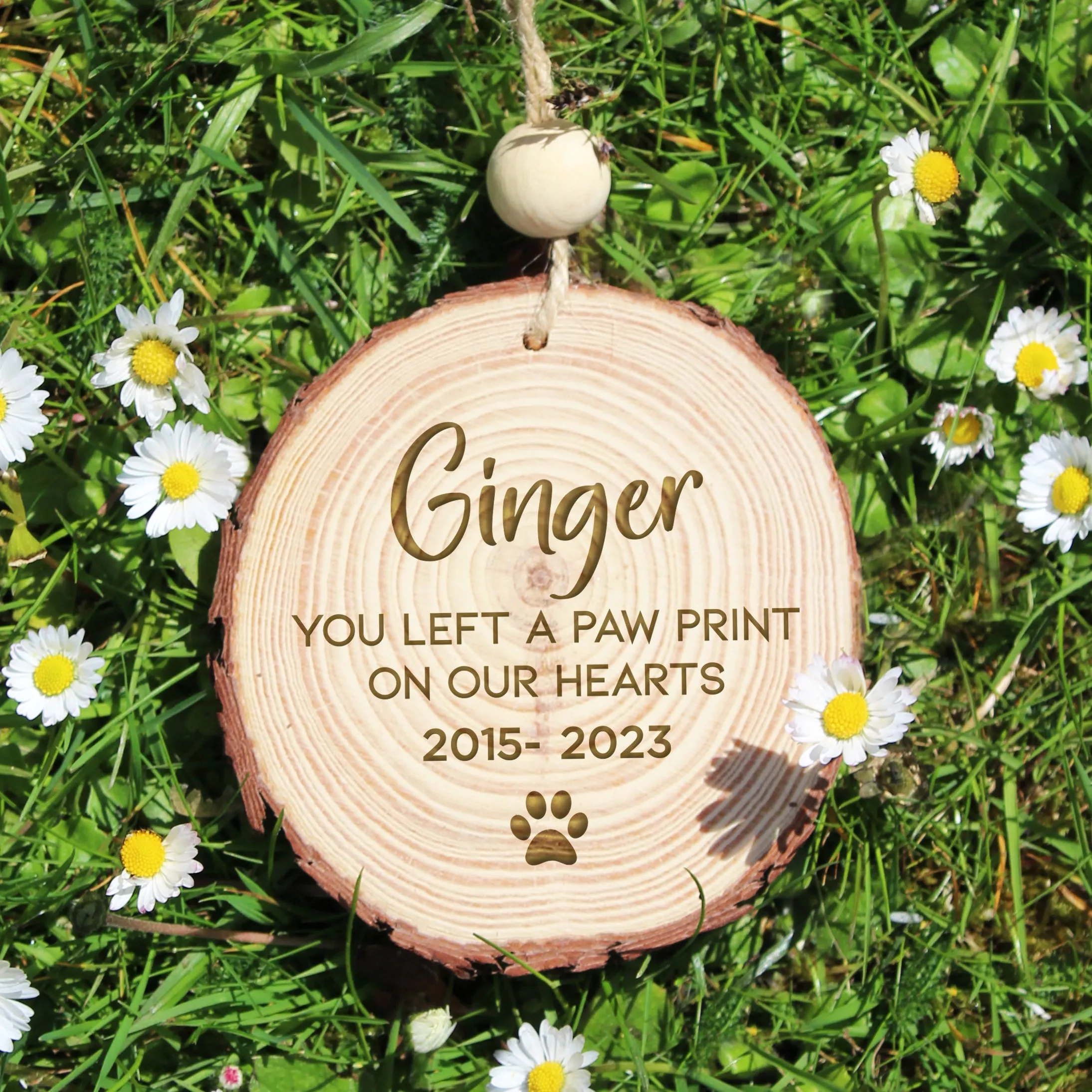 Personalised Wooden Slice Pet Memorial Decoration