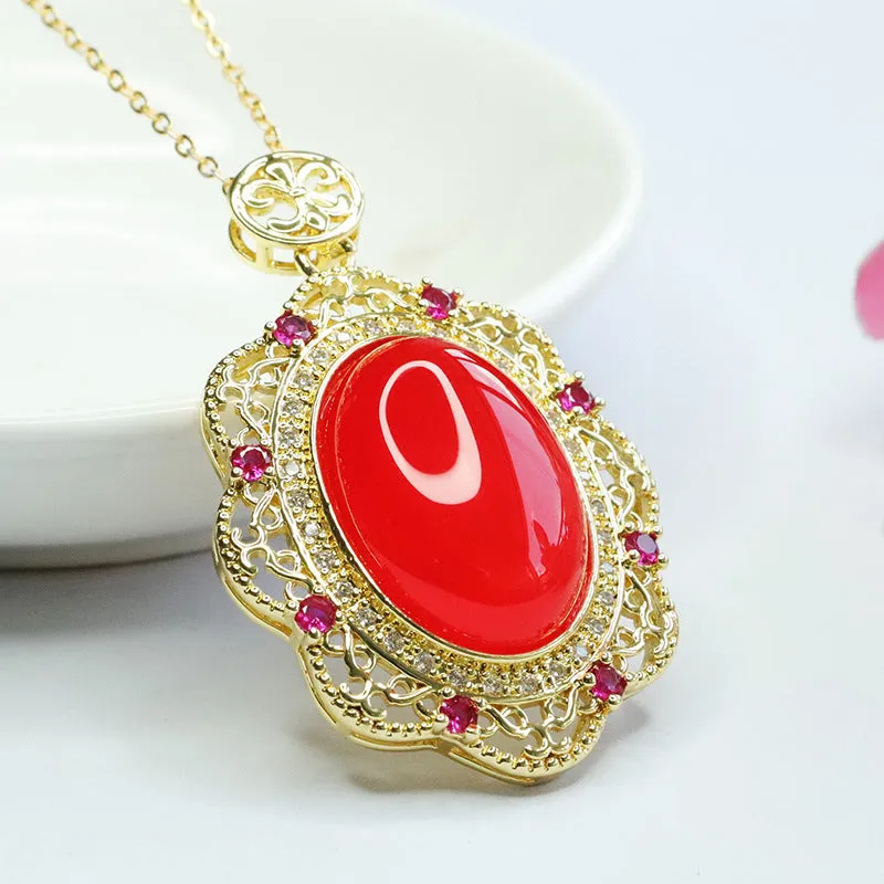 Pigeon Egg Blood Red Agate Luxurious Zircon Pendant