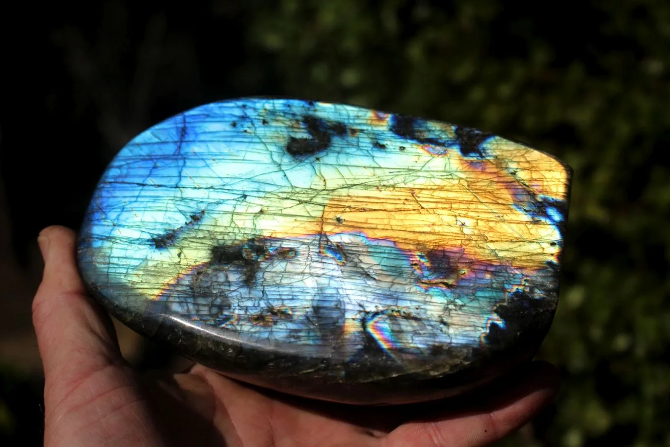Polished Beautiful Rainbow Labradorite Standing Free Form With Intense Full Face Flash x 1 From Tulear, Madagascar