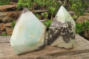 Polished Blue Smithsonite Points x 2 From Congo