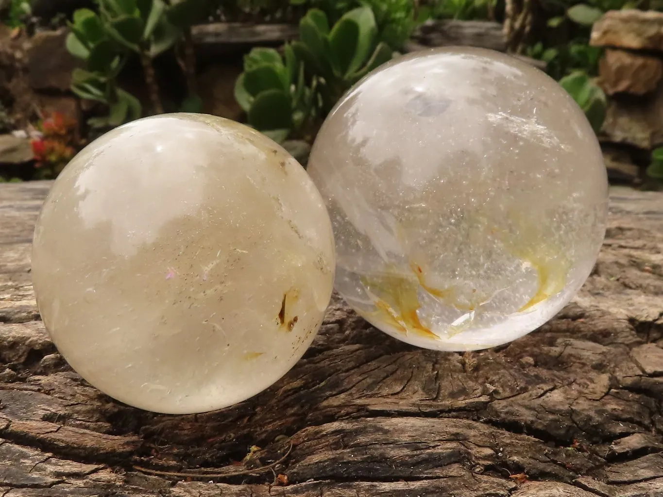 Polished Hematoid Tinted Clear Quartz Crystal Balls x 2 From Madagascar