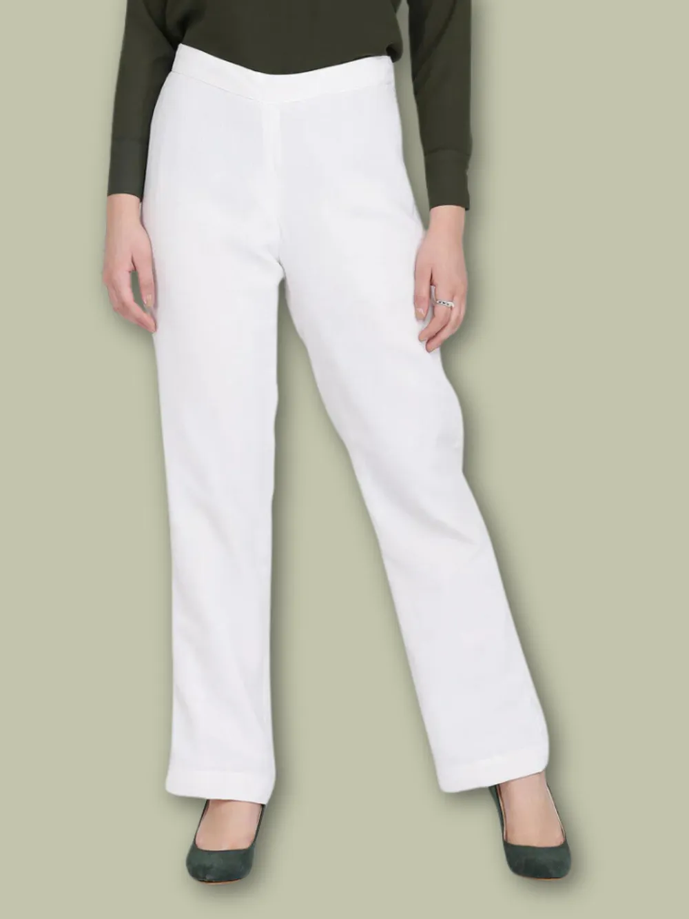 Poly Crepe Mid Waist Stretch Trouser - White