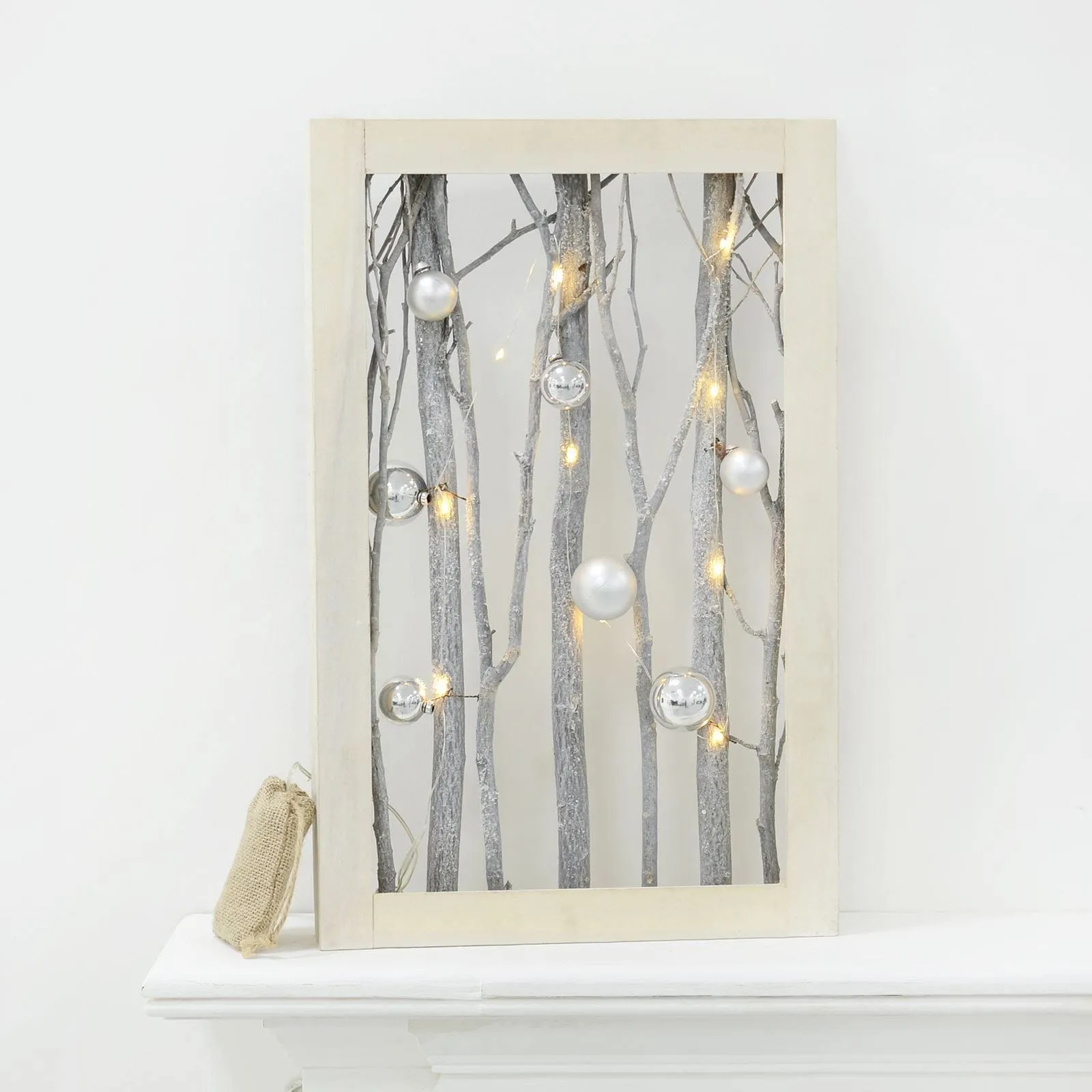 Pre-Lit Wooden Rectangle/Star Frame Christmas Decoration
