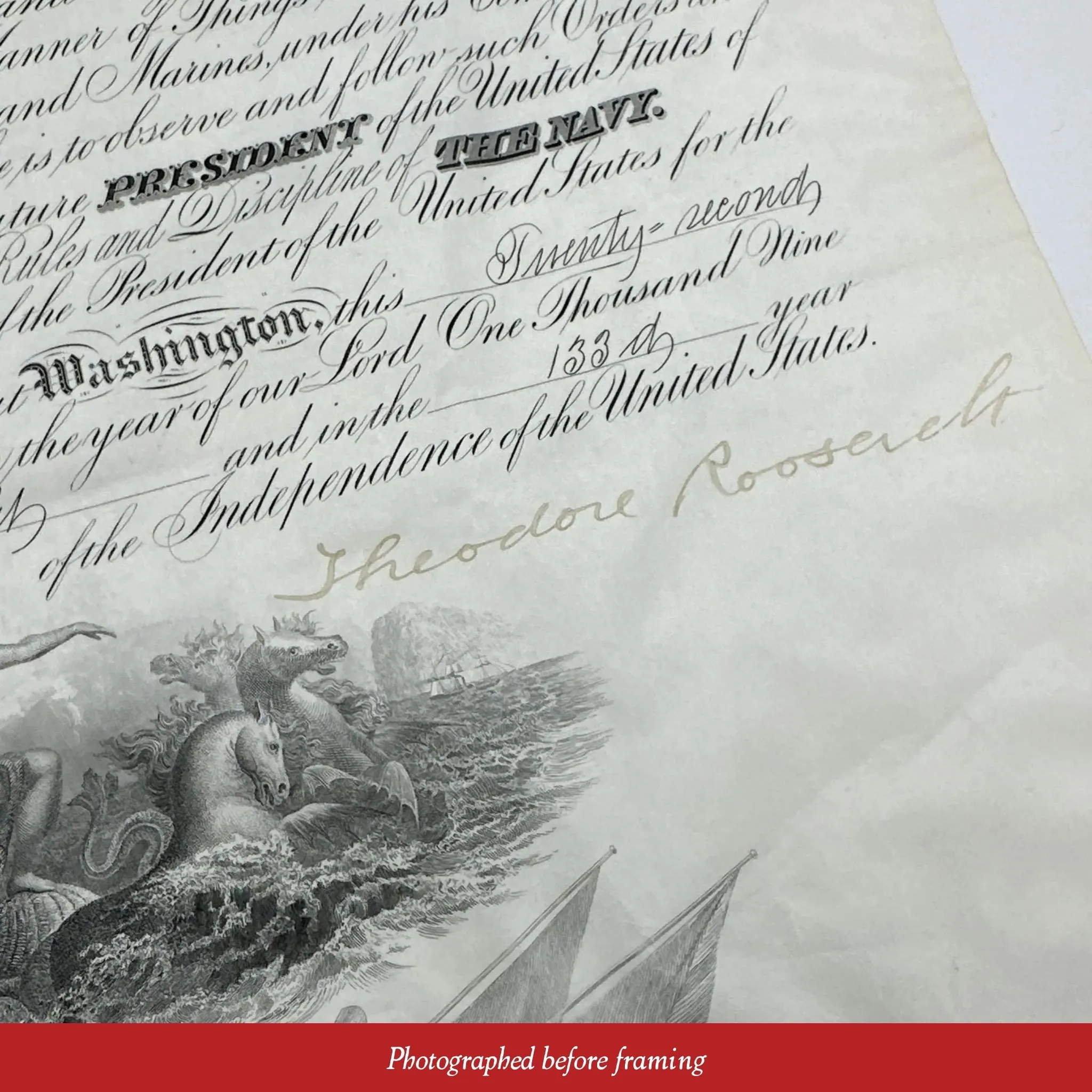 President Theodore Roosevelt Naval Appointment — Signed December 23, 1908
