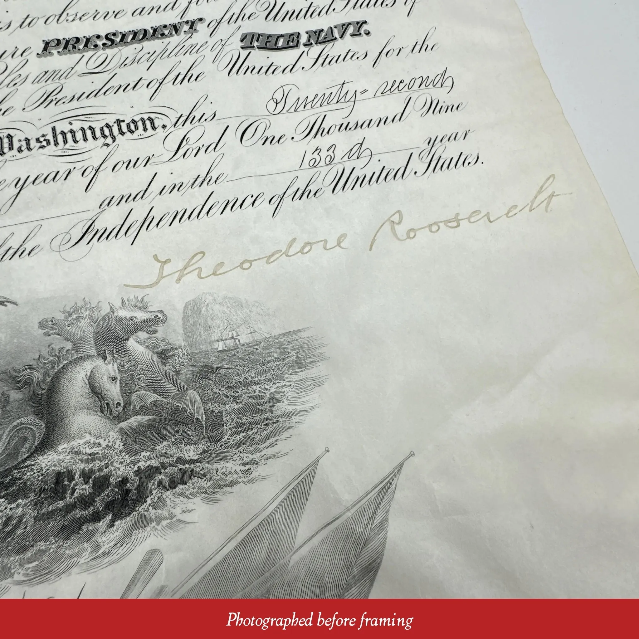 President Theodore Roosevelt Naval Appointment — Signed December 23, 1908