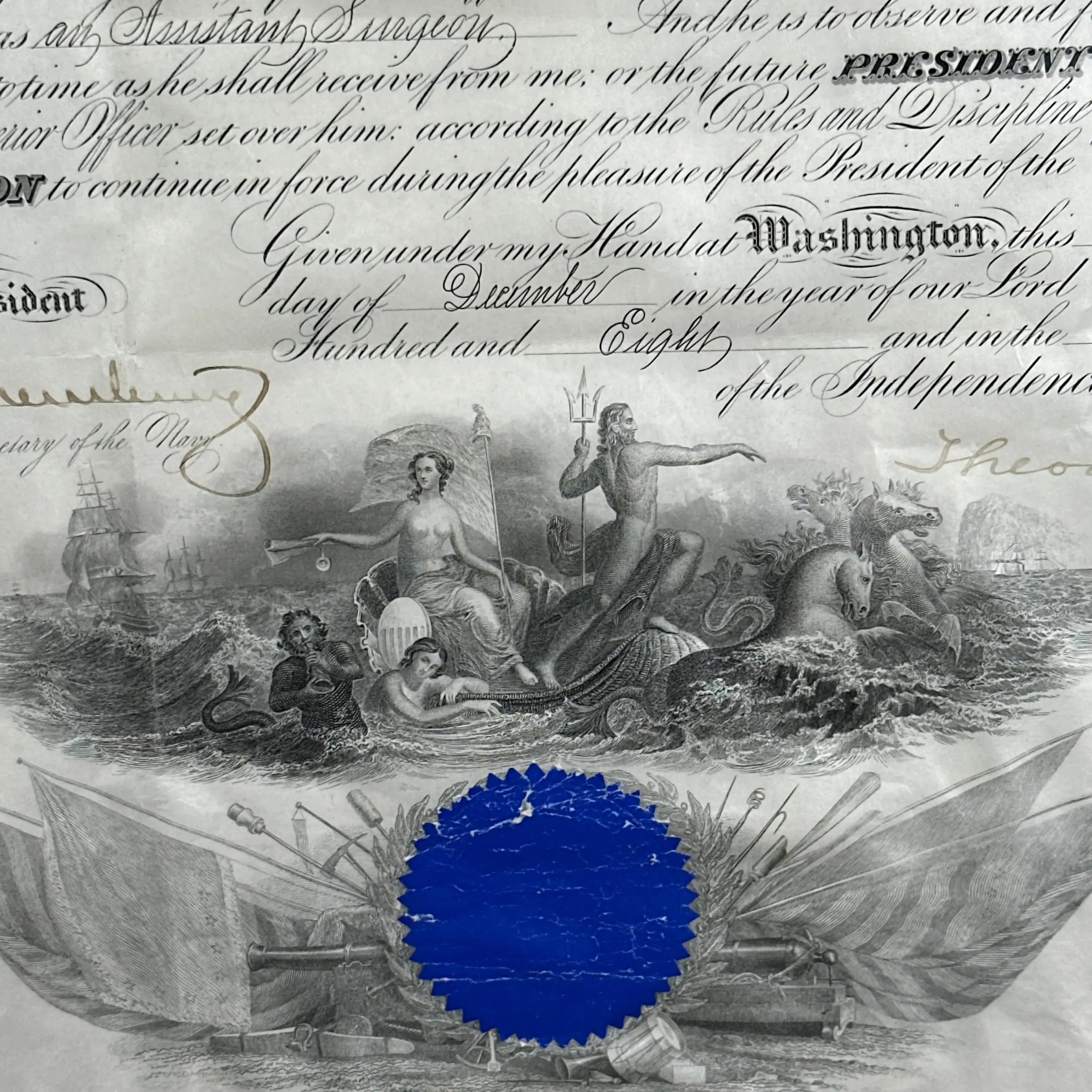 President Theodore Roosevelt Naval Appointment — Signed December 23, 1908