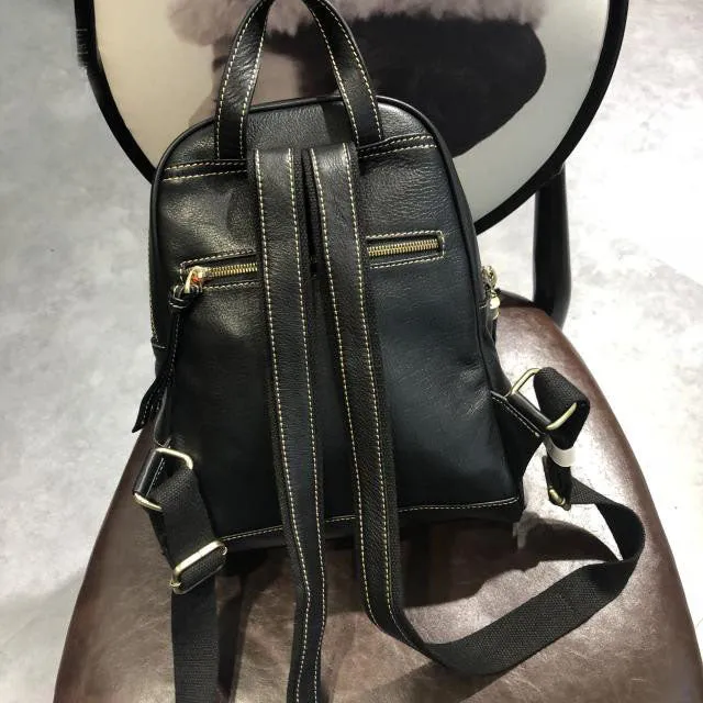 Quilted Womens Small Brown Leather Backpack Purse with Fringe for Women