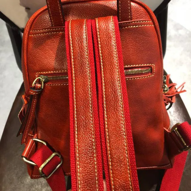 Quilted Womens Small Brown Leather Backpack Purse with Fringe for Women