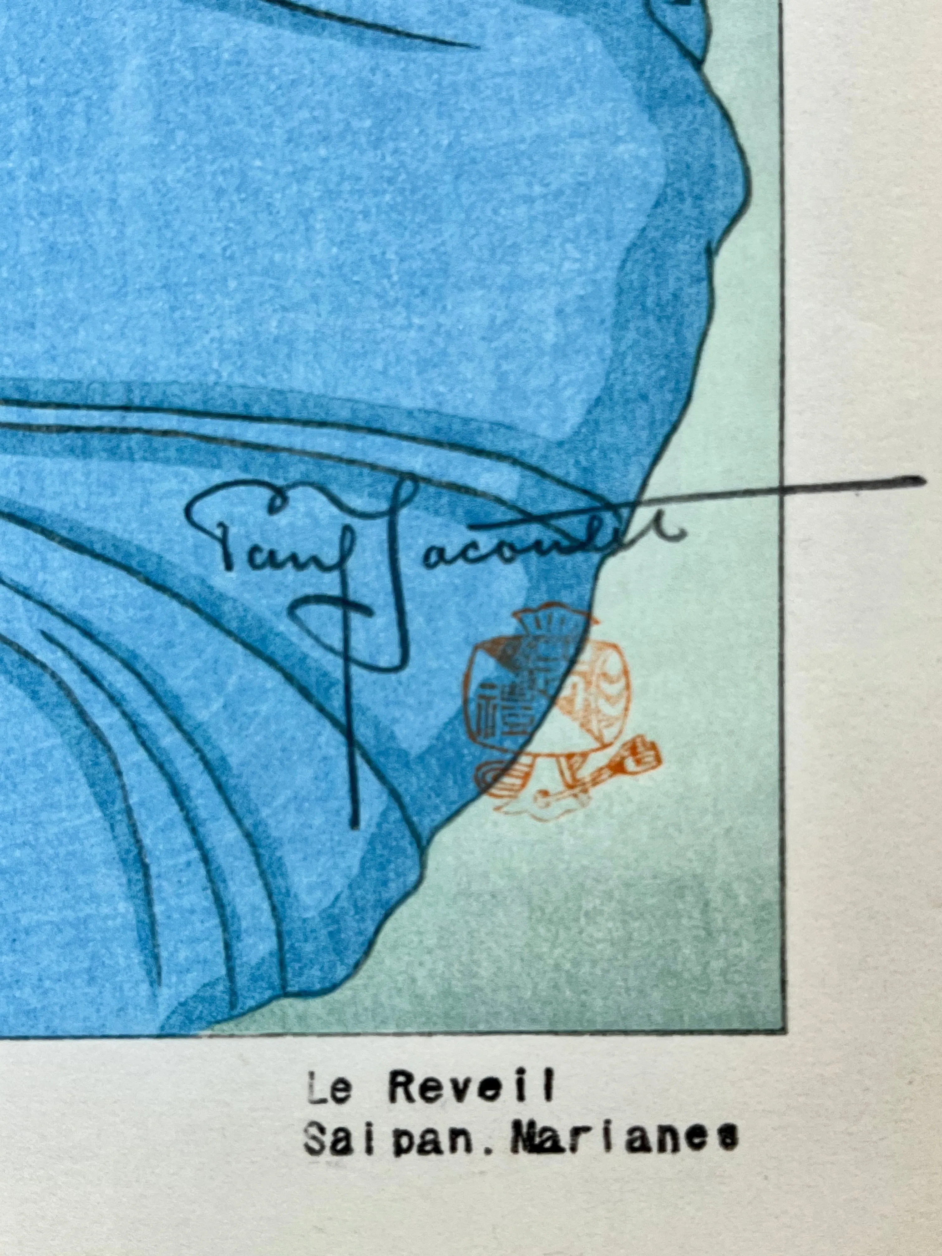 Rare 1st Ed Original Paul Jacoulet Woodblock Print "Le Reveil" Saipan