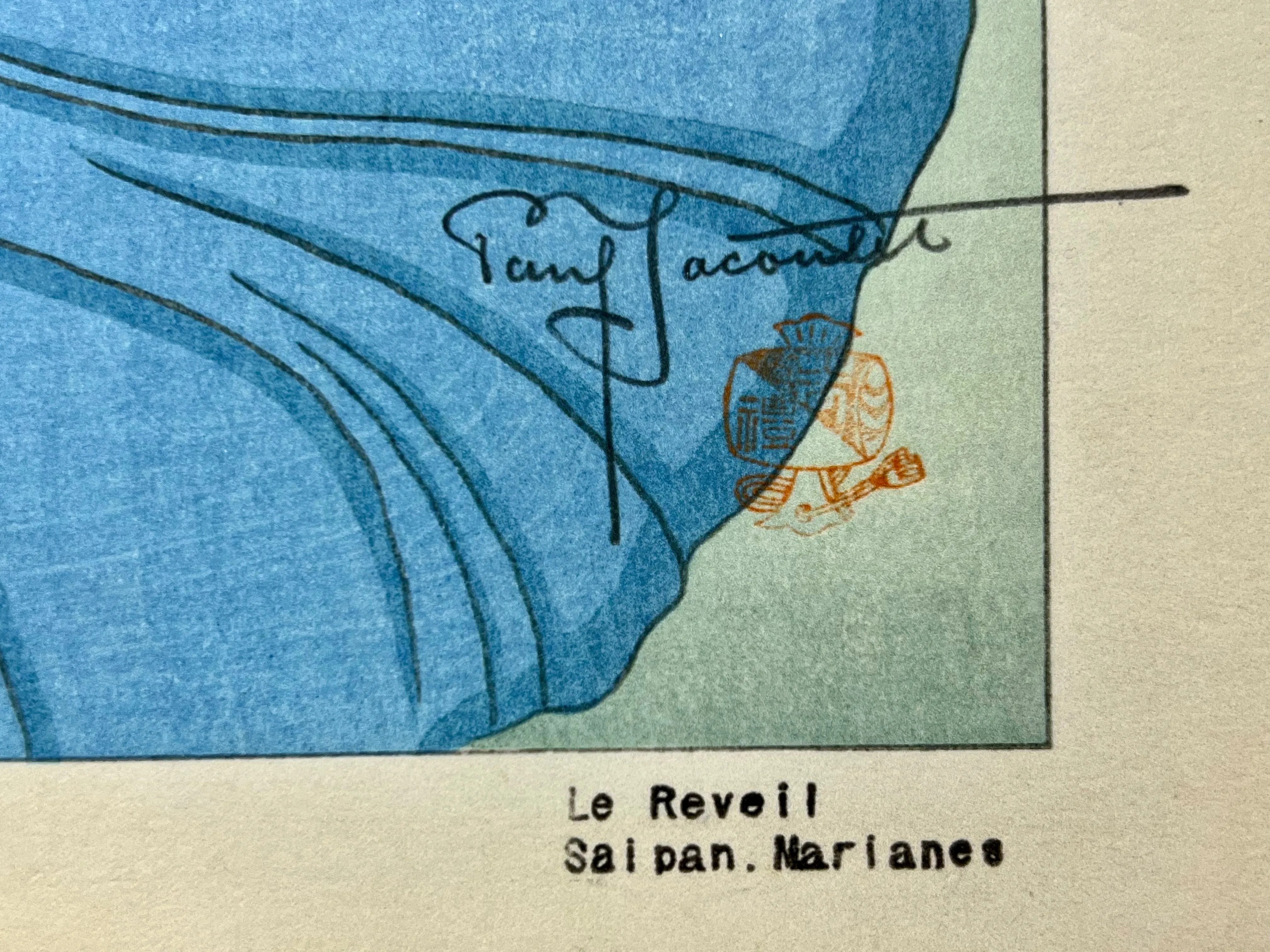 Rare 1st Ed Original Paul Jacoulet Woodblock Print "Le Reveil" Saipan