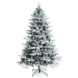 relaxed 6FT Snow Flocked Christmas Tree, Pre-lit Artificial Xmas Tree w/ 260 LED Lights & 1415 PE & PVC Branch Tips 7' 7'