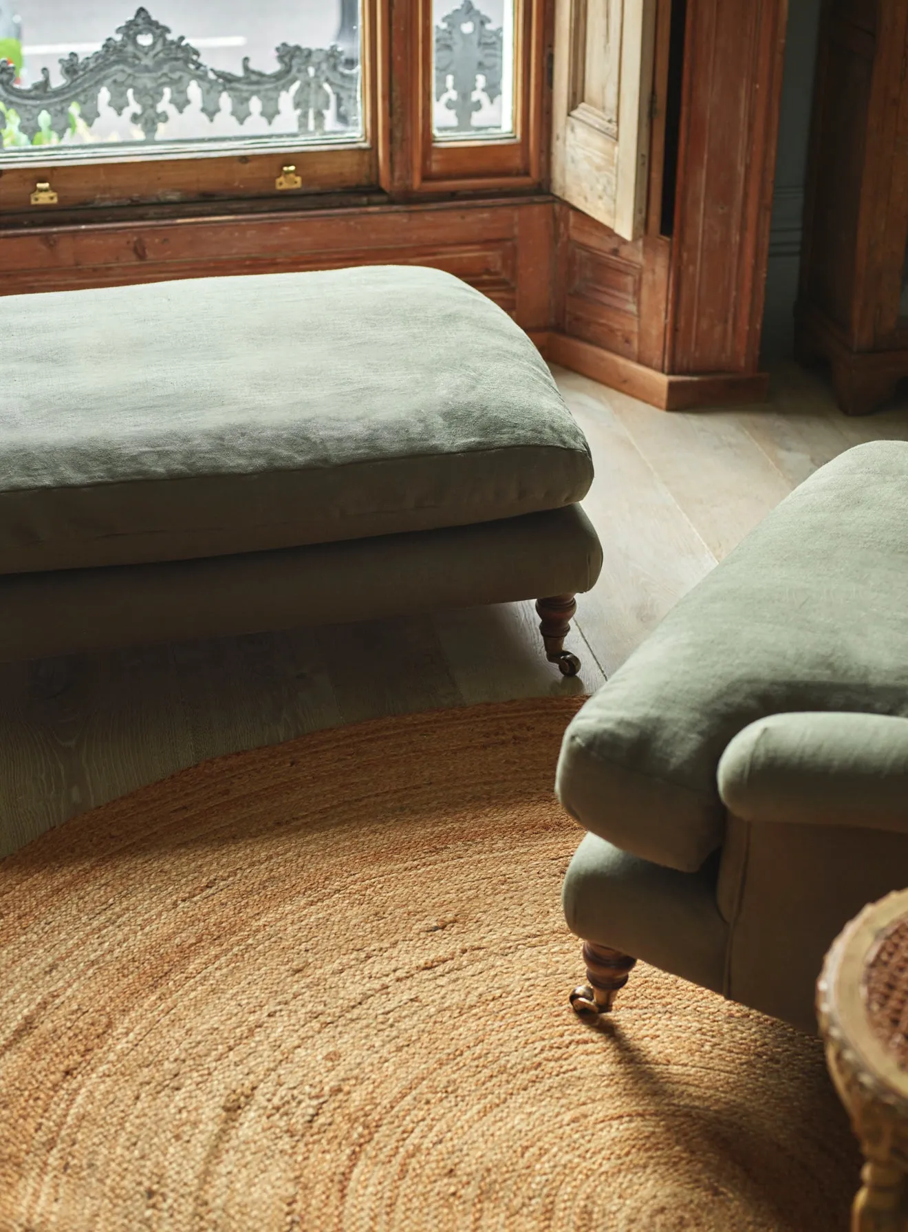 Remy Footstool, Moss Linen