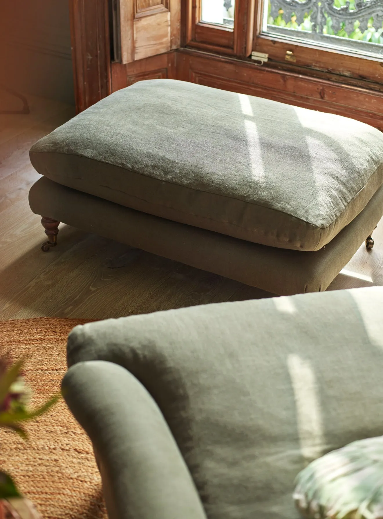 Remy Footstool, Moss Linen