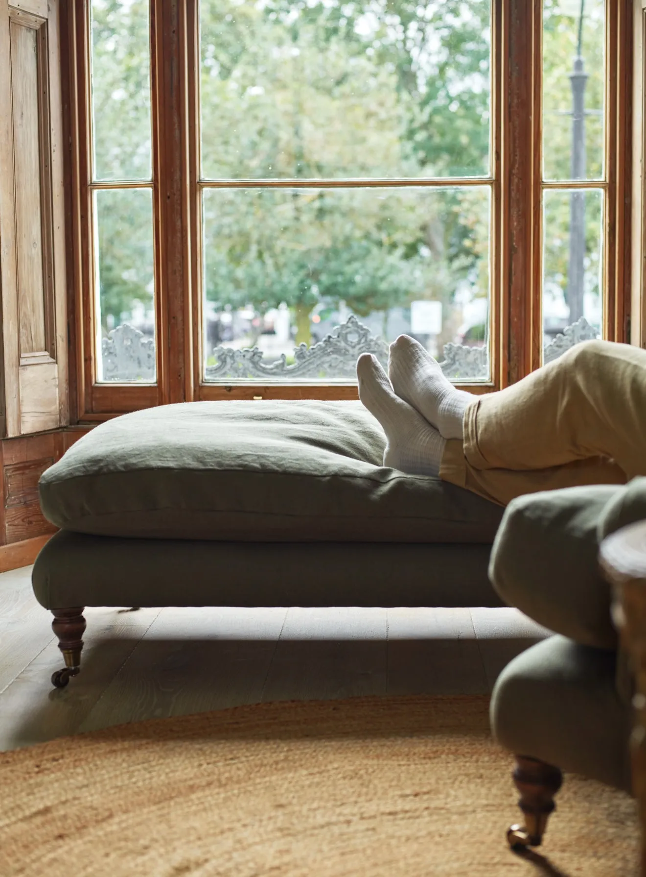 Remy Footstool, Moss Linen