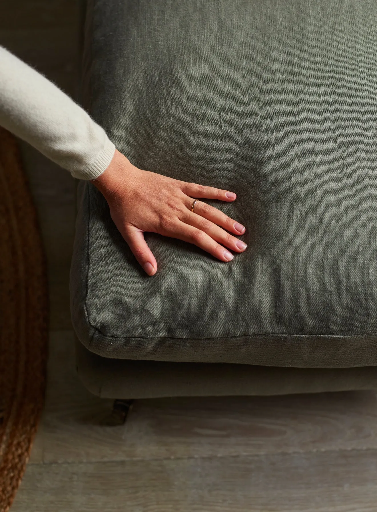 Remy Footstool, Moss Linen