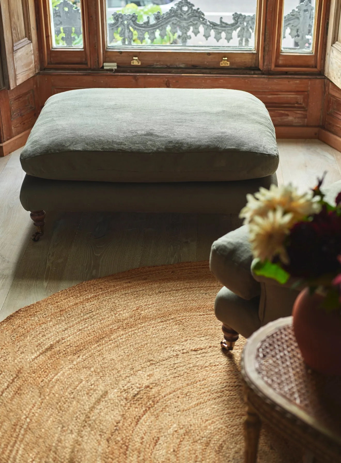 Remy Footstool, Moss Linen