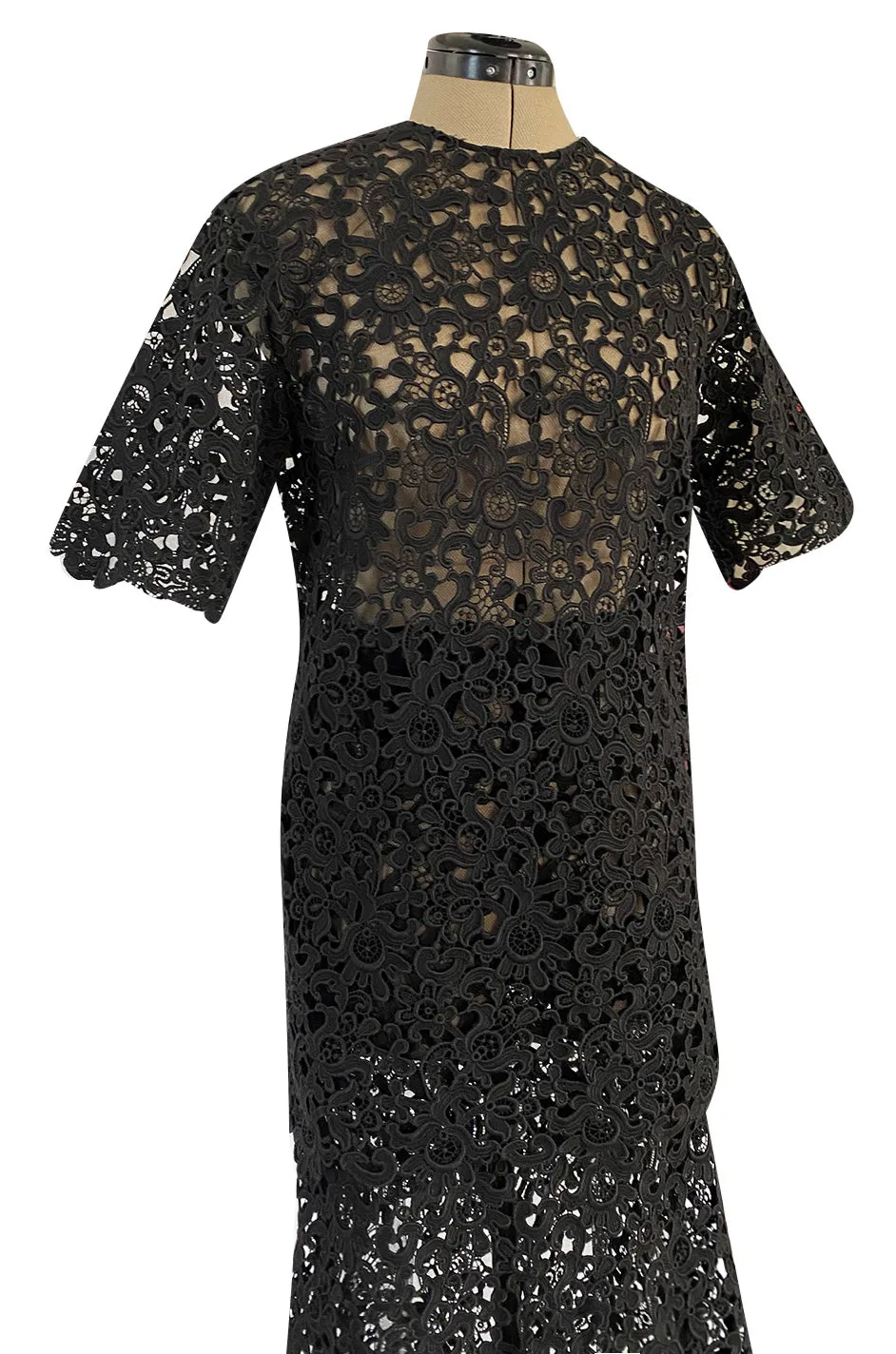 Resort 2015 Valentino Bold Black Lace Full Length Skirt w Matching Tunic / Mini Dress Set