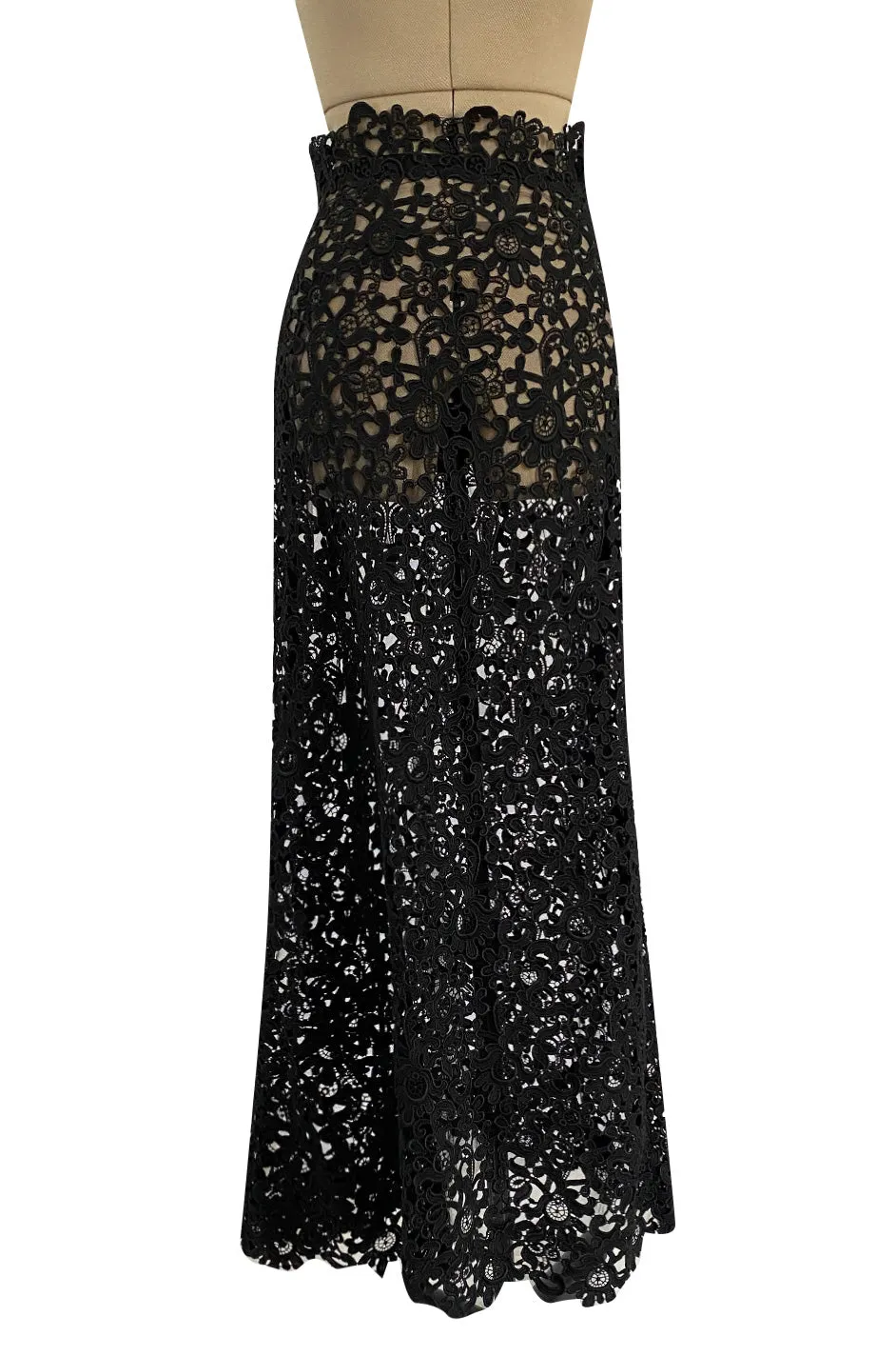 Resort 2015 Valentino Bold Black Lace Full Length Skirt w Matching Tunic / Mini Dress Set