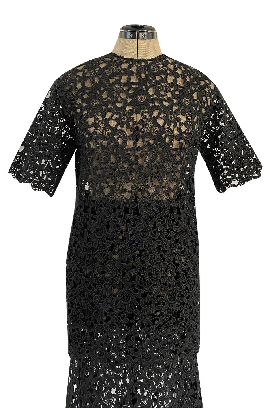 Resort 2015 Valentino Bold Black Lace Full Length Skirt w Matching Tunic / Mini Dress Set