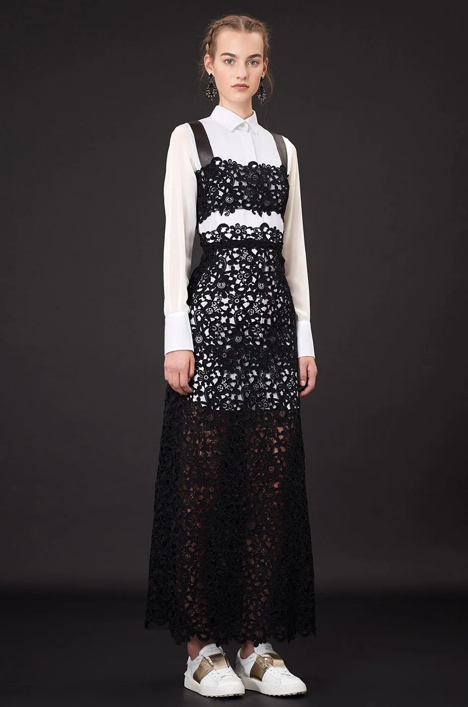 Resort 2015 Valentino Bold Black Lace Full Length Skirt w Matching Tunic / Mini Dress Set