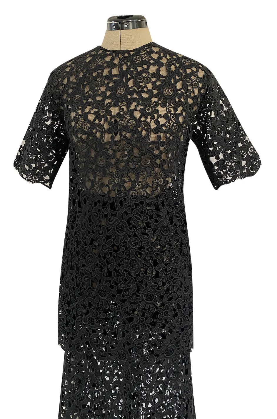 Resort 2015 Valentino Bold Black Lace Full Length Skirt w Matching Tunic / Mini Dress Set