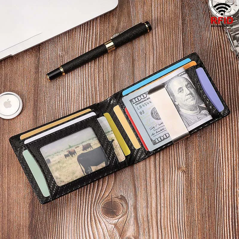 Retro Cowhide Leather AirTag Wallet Bifold RFID Blocking Card Holder