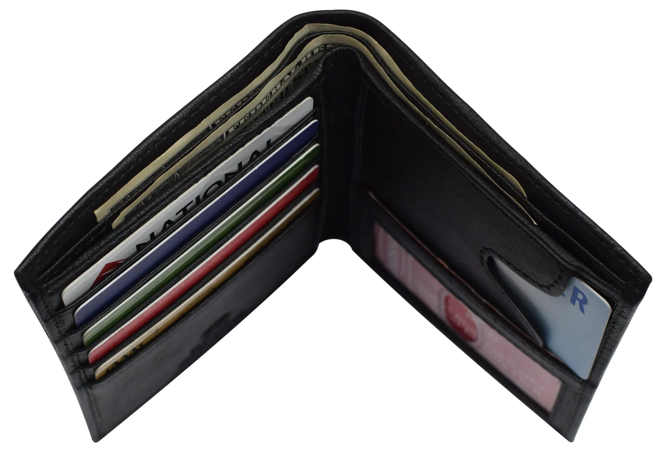 RFID Blocking Genuine Leather Large Hipster Bifold Credit Card ID Men's Wallet
