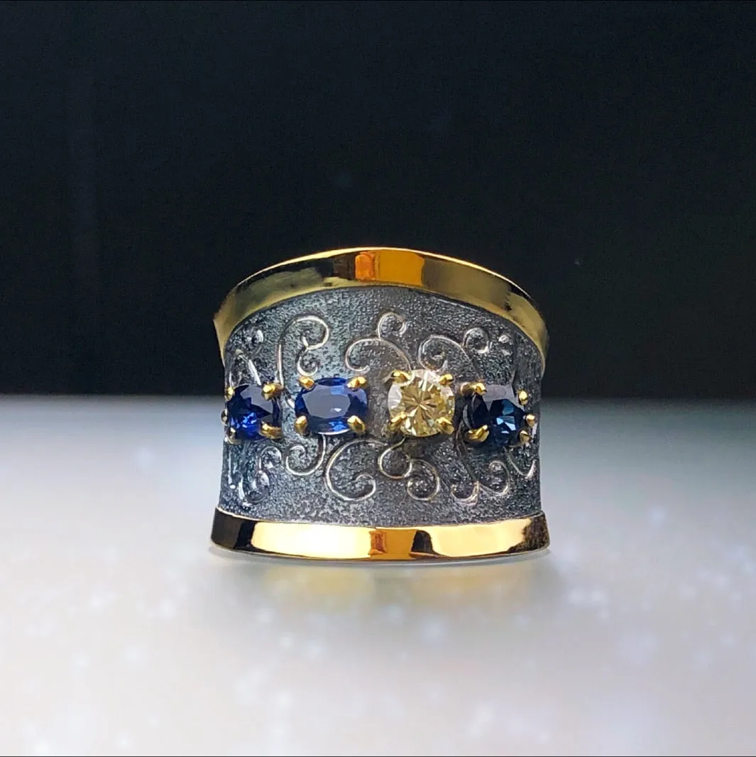 Rhapsody Blue Sapphire and Diamond Ring by Margisa