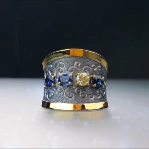 Rhapsody Blue Sapphire and Diamond Ring by Margisa