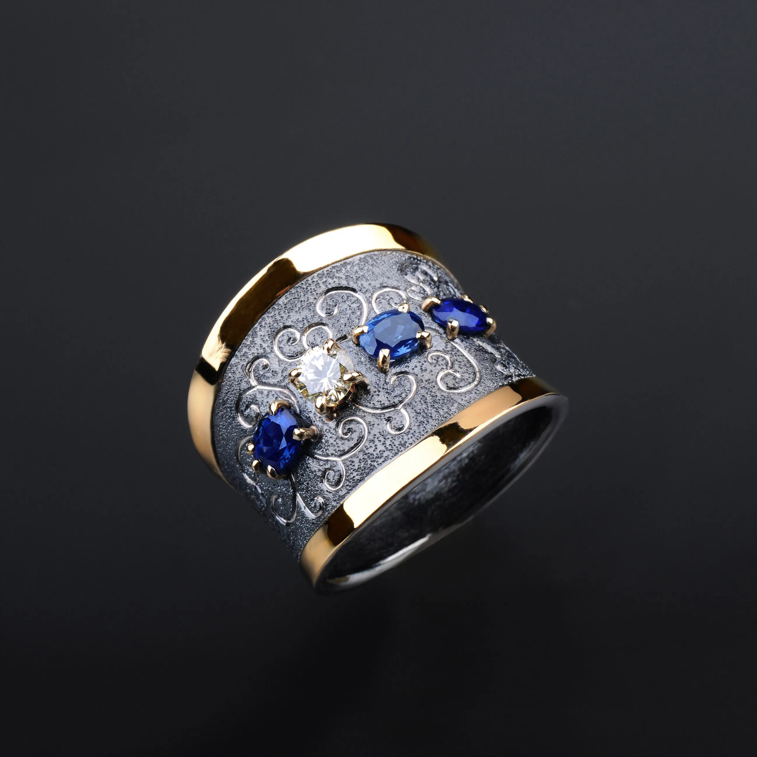 Rhapsody Blue Sapphire and Diamond Ring by Margisa