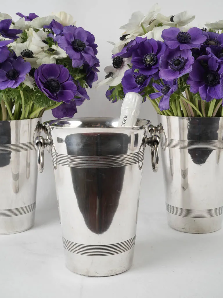 Set of 3 19th-century French tall silver plate Champagne buckets 10¼"