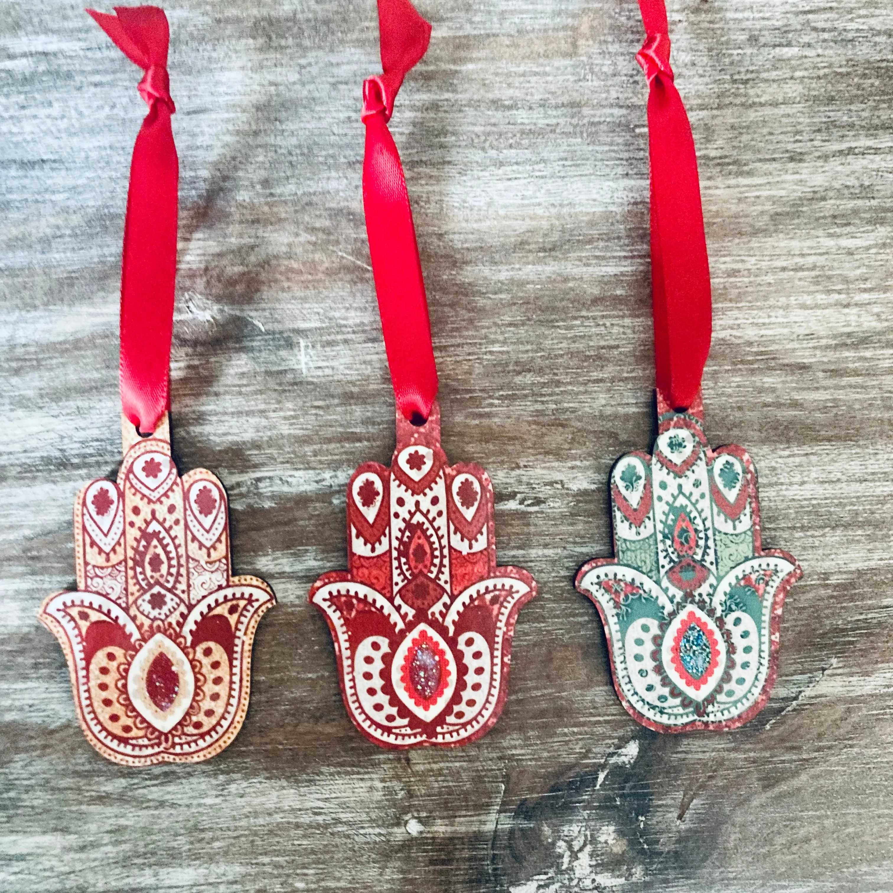 Set of 3 Hamsa Wooden Decoration