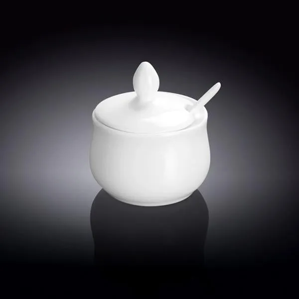 Set Of 6 White 4 Oz | 130 Ml Mustard Pot With Spoon