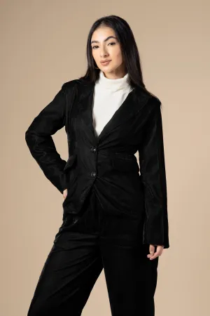 Solid Black Luxurious Velvet Blazer For Women